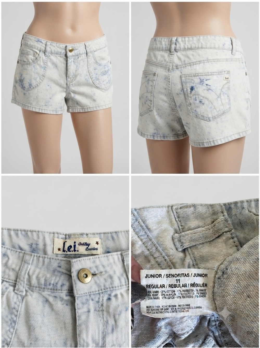 Vintage L.E.I. Ashley Lowrise Acid Wash Denim Shorts Junior's Size 11